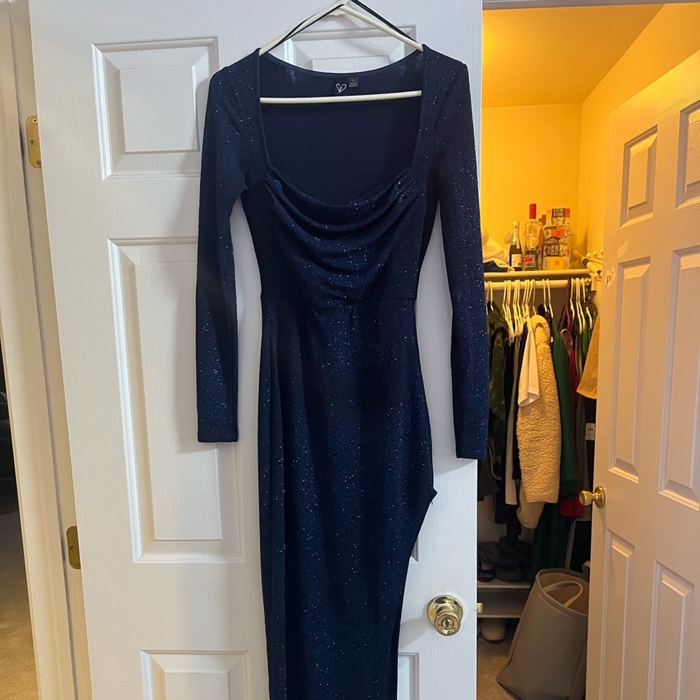 Long sleeve formal dress with slit leg